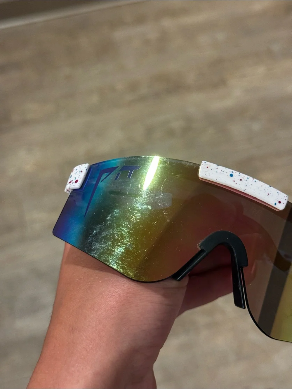 Pit Viper Sunglasses White Frame Colorful Paint Splatter Accents Reflective